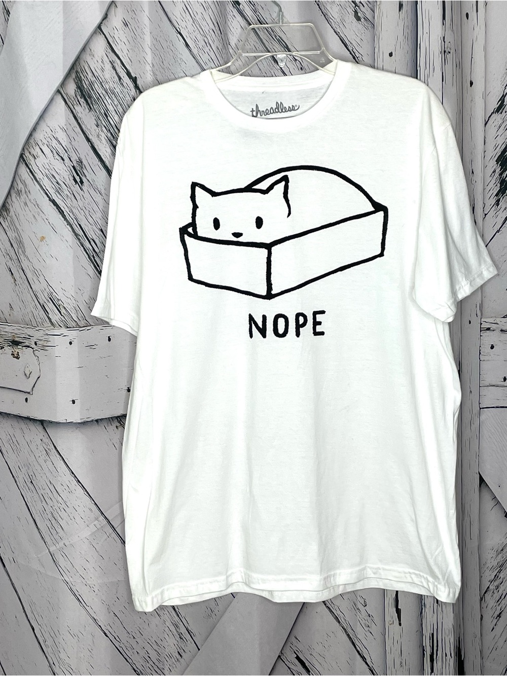 Hot Topic Graphic T-Shirt White “Nope” Cat In Box Size L